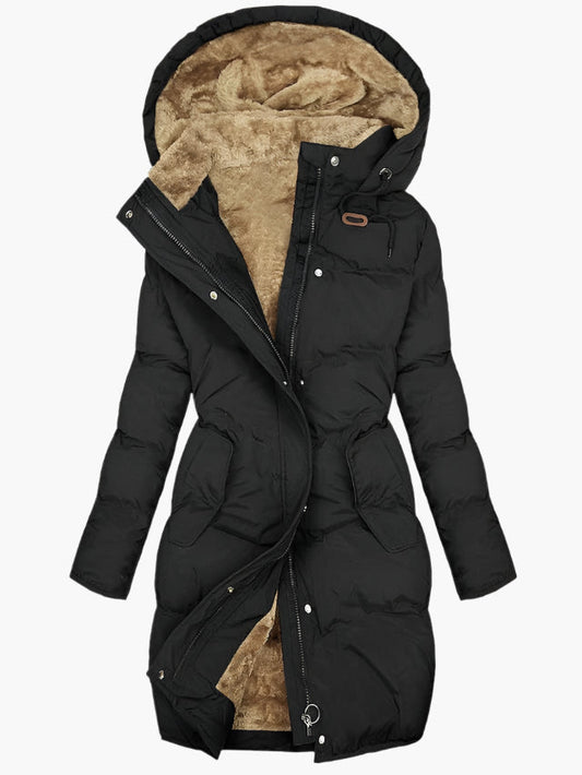 Lands Mode Damen Steppmantel - Bodenlang mit Fleece-Futter & Kapuze - Wintermantel