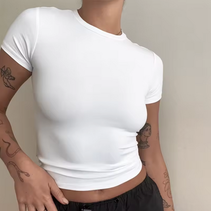Lands Mode Damen T-Shirt - Tailliert & Kurz geschnitten - Slim Fit Rundhals-Shirt