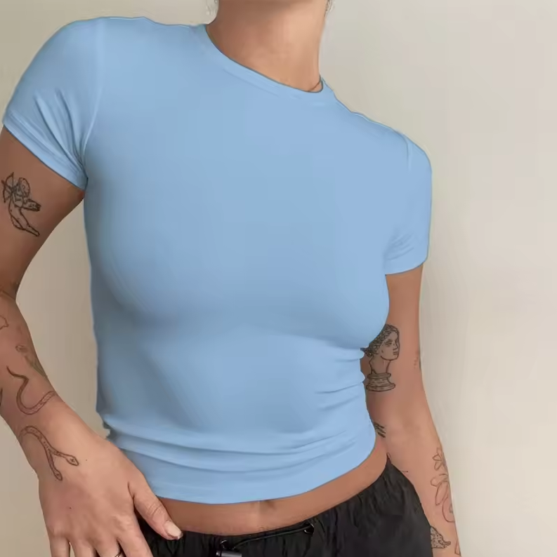Lands Mode Damen T-Shirt - Tailliert & Kurz geschnitten - Slim Fit Rundhals-Shirt