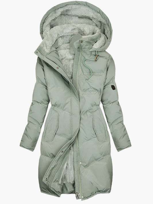 Lands Mode Damen Steppmantel - Bodenlang mit Fleece-Futter & Kapuze - Wintermantel